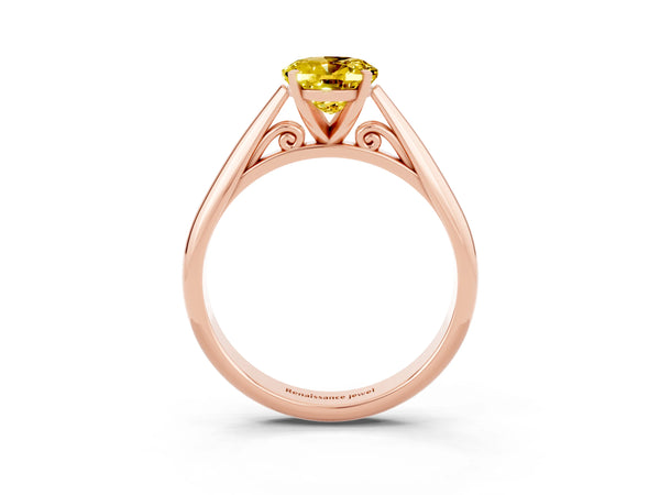 Rose gold Oval Cut Yellow Sapphire Solitaire Engagement Ring with Cathedral Setting and Four-Prong Mount