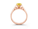 Rose gold Oval Cut Yellow Sapphire Solitaire Engagement Ring with Cathedral Setting and Four-Prong Mount_69