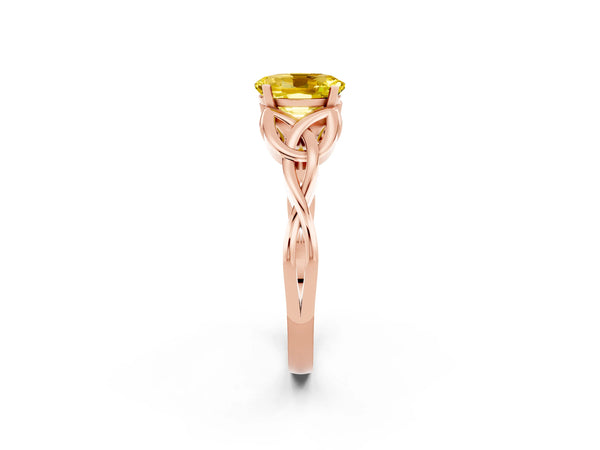 Rose gold Oval Cut Yellow Sapphire Solitaire Engagement Ring with Celtic Knot Band and Four-Prong Setting