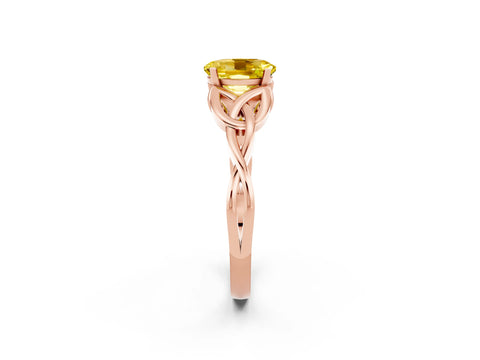 Rose gold Oval Cut Yellow Sapphire Solitaire Engagement Ring with Celtic Knot Band and Four-Prong Setting_26