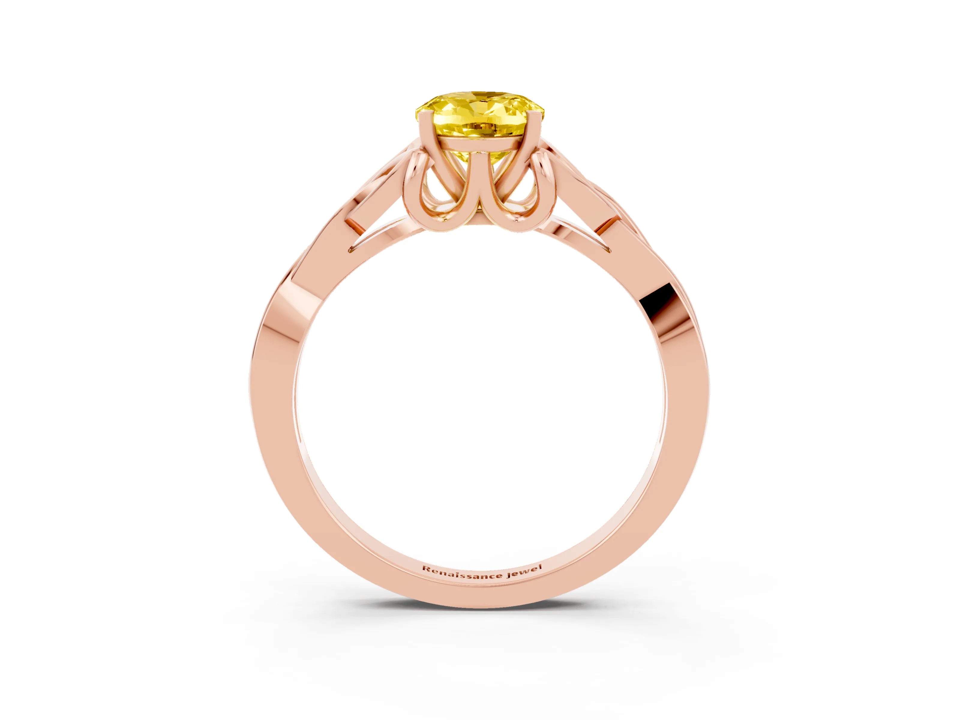 Rose gold Oval Cut Yellow Sapphire Solitaire Engagement Ring with Celtic Knot Band and Four-Prong Setting_27