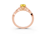 Rose gold Oval Cut Yellow Sapphire Solitaire Engagement Ring with Celtic Knot Band and Four-Prong Setting_27