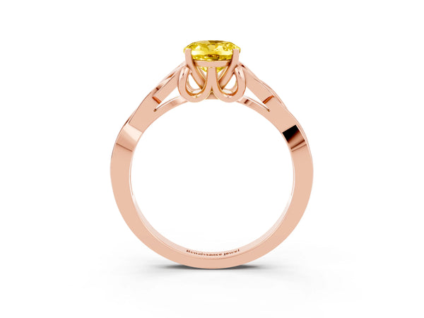 Rose gold Oval Cut Yellow Sapphire Solitaire Engagement Ring with Celtic Knot Band and Four-Prong Setting
