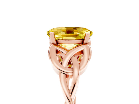 Rose gold Oval Cut Yellow Sapphire Solitaire Engagement Ring with Celtic Knot Band and Four-Prong Setting_29