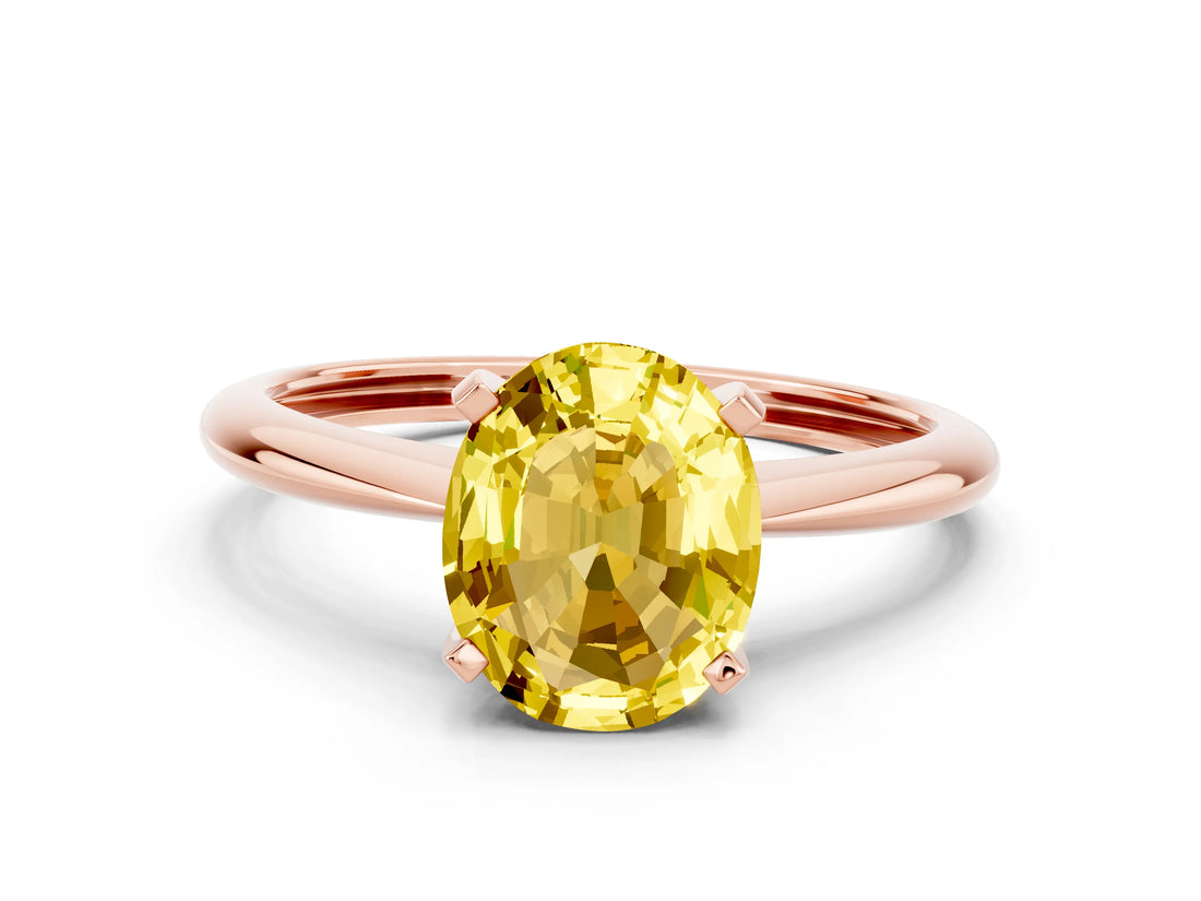 Rose gold Oval Cut Yellow Sapphire Solitaire Engagement Ring with Classic Band and Four-Prong Setting_24