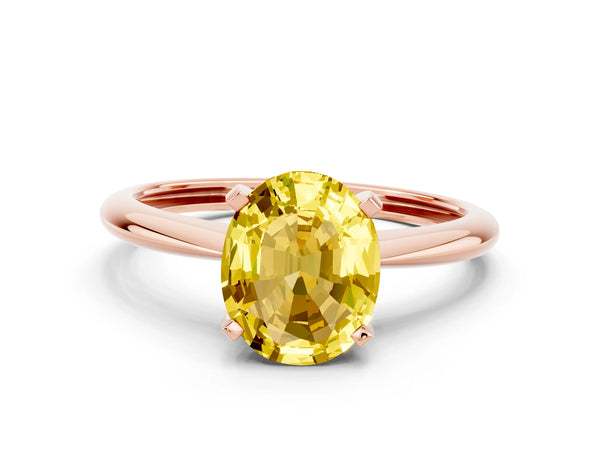 Rose gold Oval Cut Yellow Sapphire Solitaire Engagement Ring with Classic Band and Four-Prong Setting