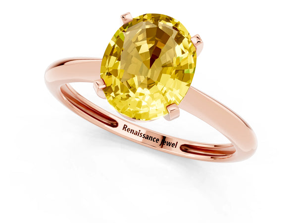 Rose gold Oval Cut Yellow Sapphire Solitaire Engagement Ring with Classic Band and Four-Prong Setting