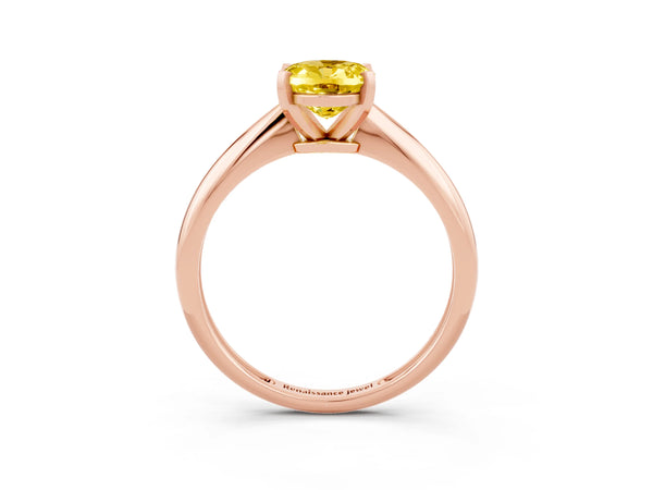 Rose gold Oval Cut Yellow Sapphire Solitaire Engagement Ring with Classic Band and Four-Prong Setting