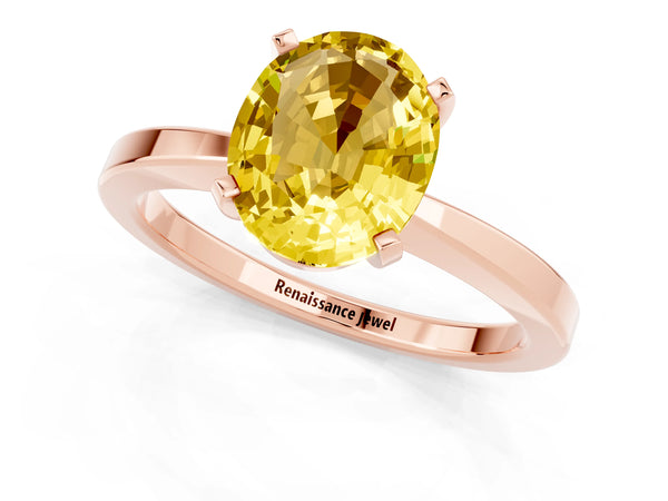 Rose gold Oval Cut Yellow Sapphire Solitaire Engagement Ring with Classic Band and Four-Prong Setting