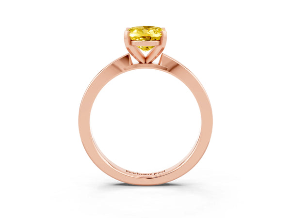 Rose gold Oval Cut Yellow Sapphire Solitaire Engagement Ring with Classic Band and Four-Prong Setting