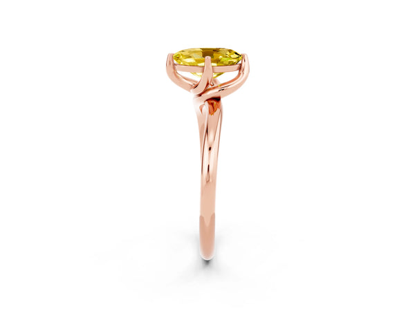 Rose gold Oval Cut Yellow Sapphire Solitaire Engagement Ring with Four-Prong Setting and Classic Band