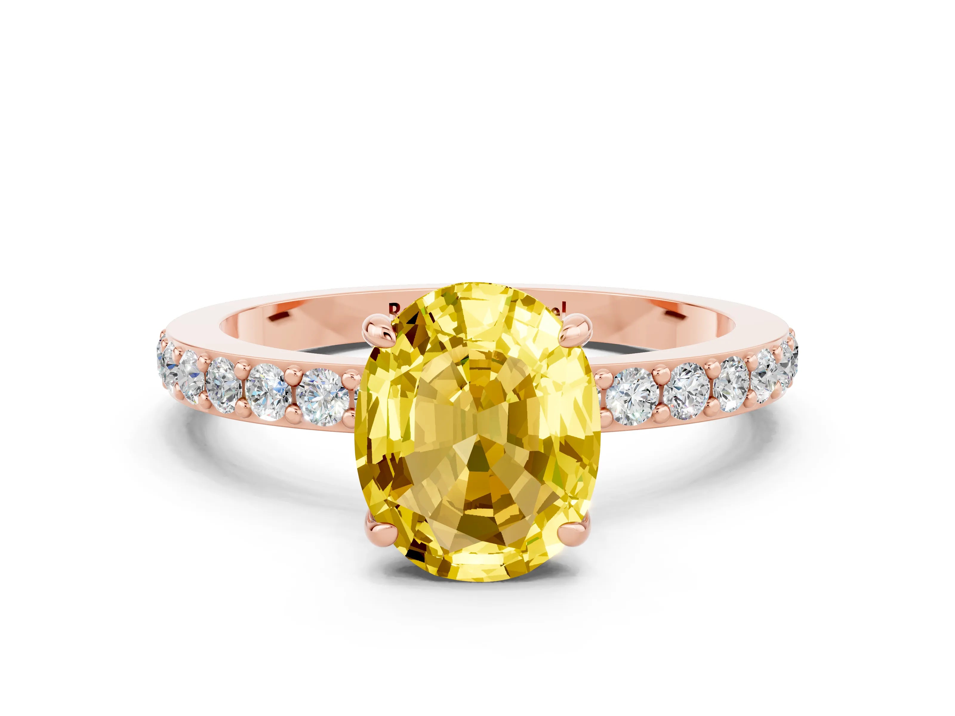 Rose gold Oval Cut Yellow Sapphire Solitaire Engagement Ring with Pavé Band and Four-Prong Setting_46