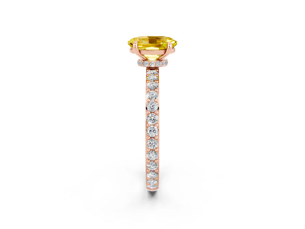 Rose gold Oval Cut Yellow Sapphire Solitaire Engagement Ring with Pavé Band and Four-Prong Setting