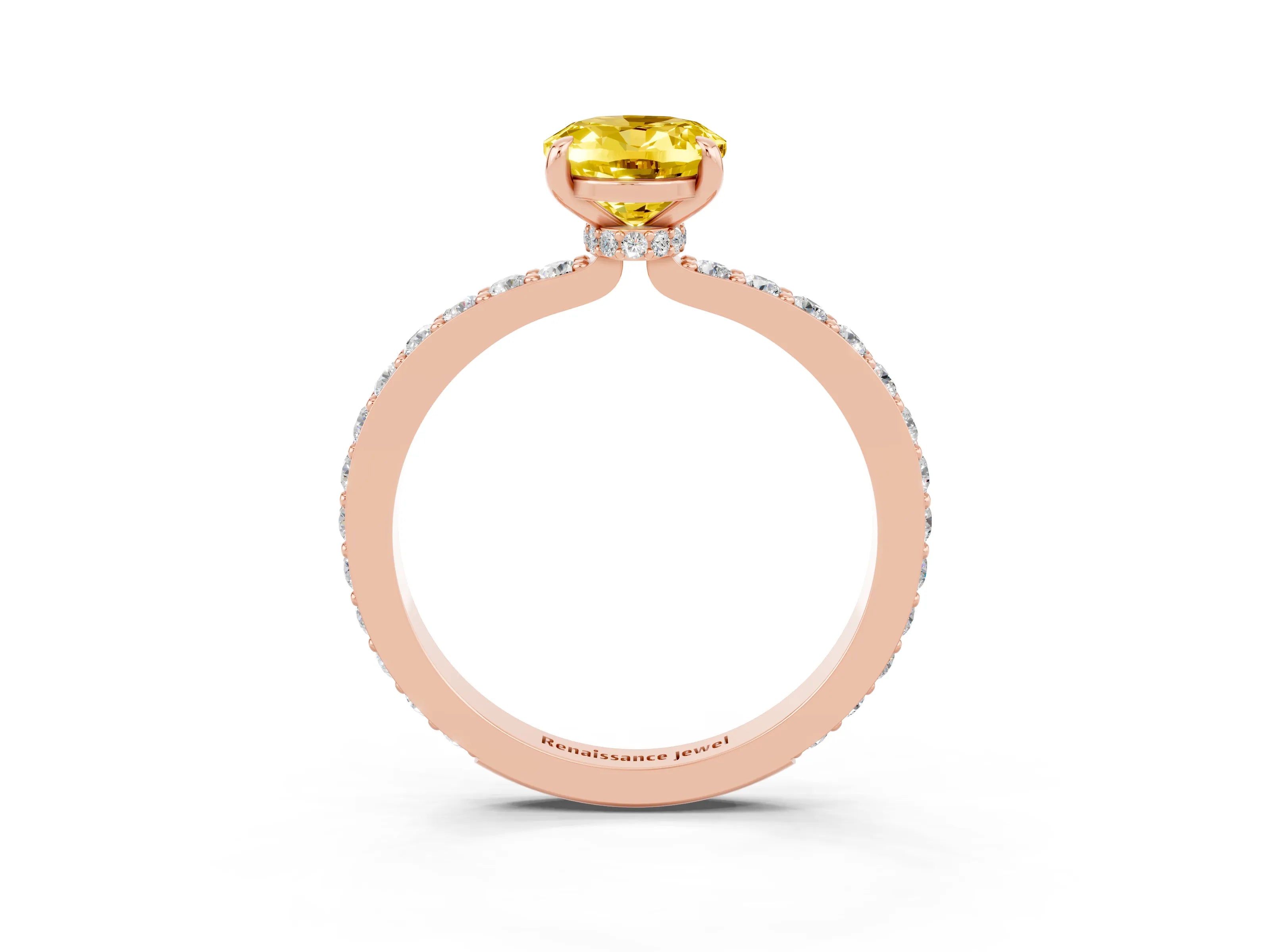 Rose gold Oval Cut Yellow Sapphire Solitaire Engagement Ring with Pavé Band and Four-Prong Setting_49