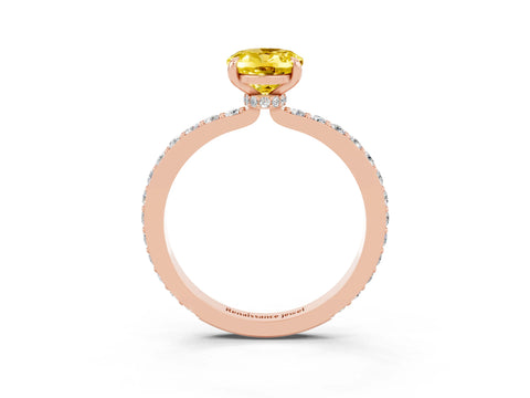 Rose gold Oval Cut Yellow Sapphire Solitaire Engagement Ring with Pavé Band and Four-Prong Setting_49
