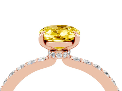 Rose gold Oval Cut Yellow Sapphire Solitaire Engagement Ring with Pavé Band and Four-Prong Setting_50