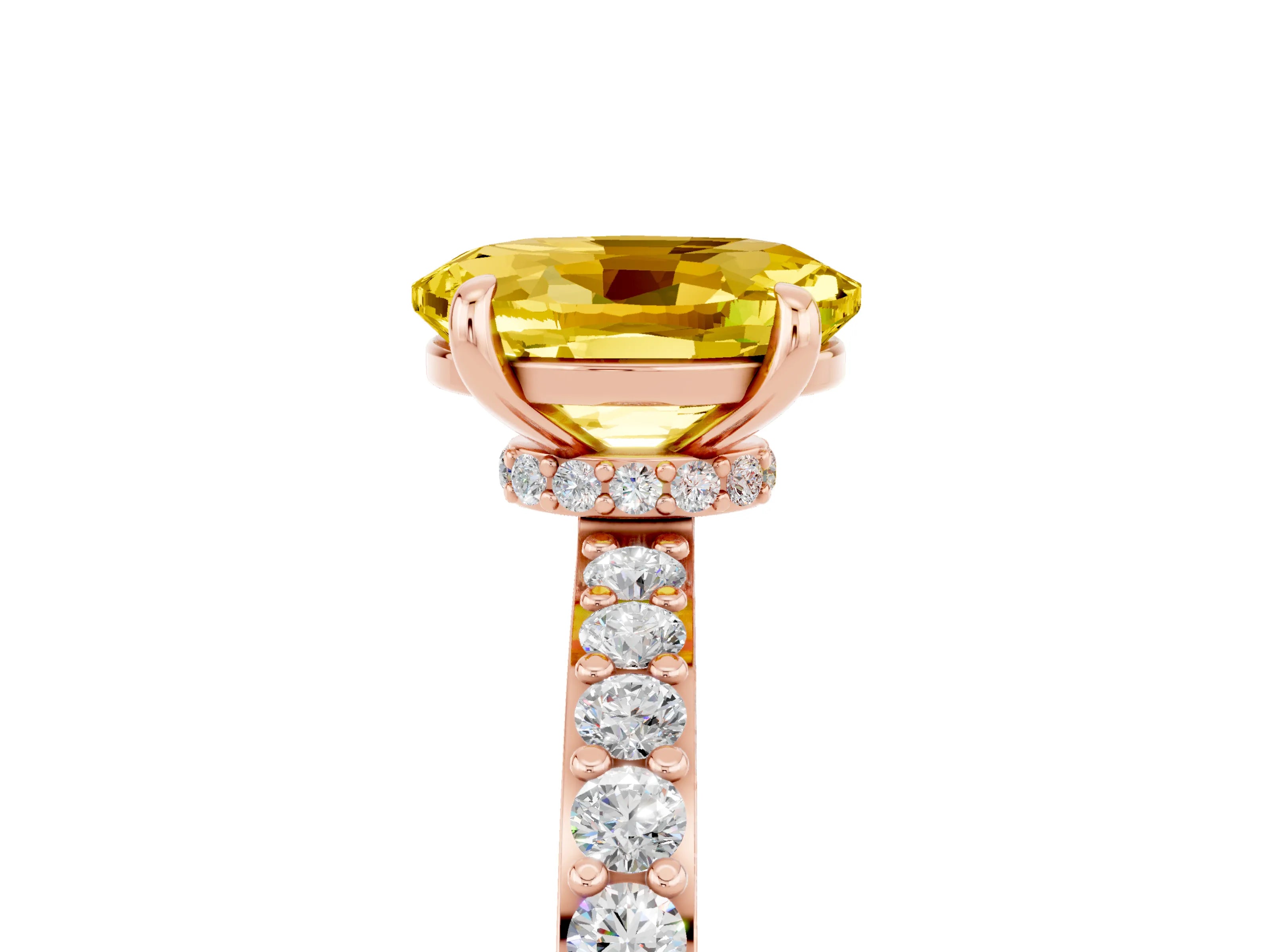 Rose gold Oval Cut Yellow Sapphire Solitaire Engagement Ring with Pavé Band and Four-Prong Setting_51