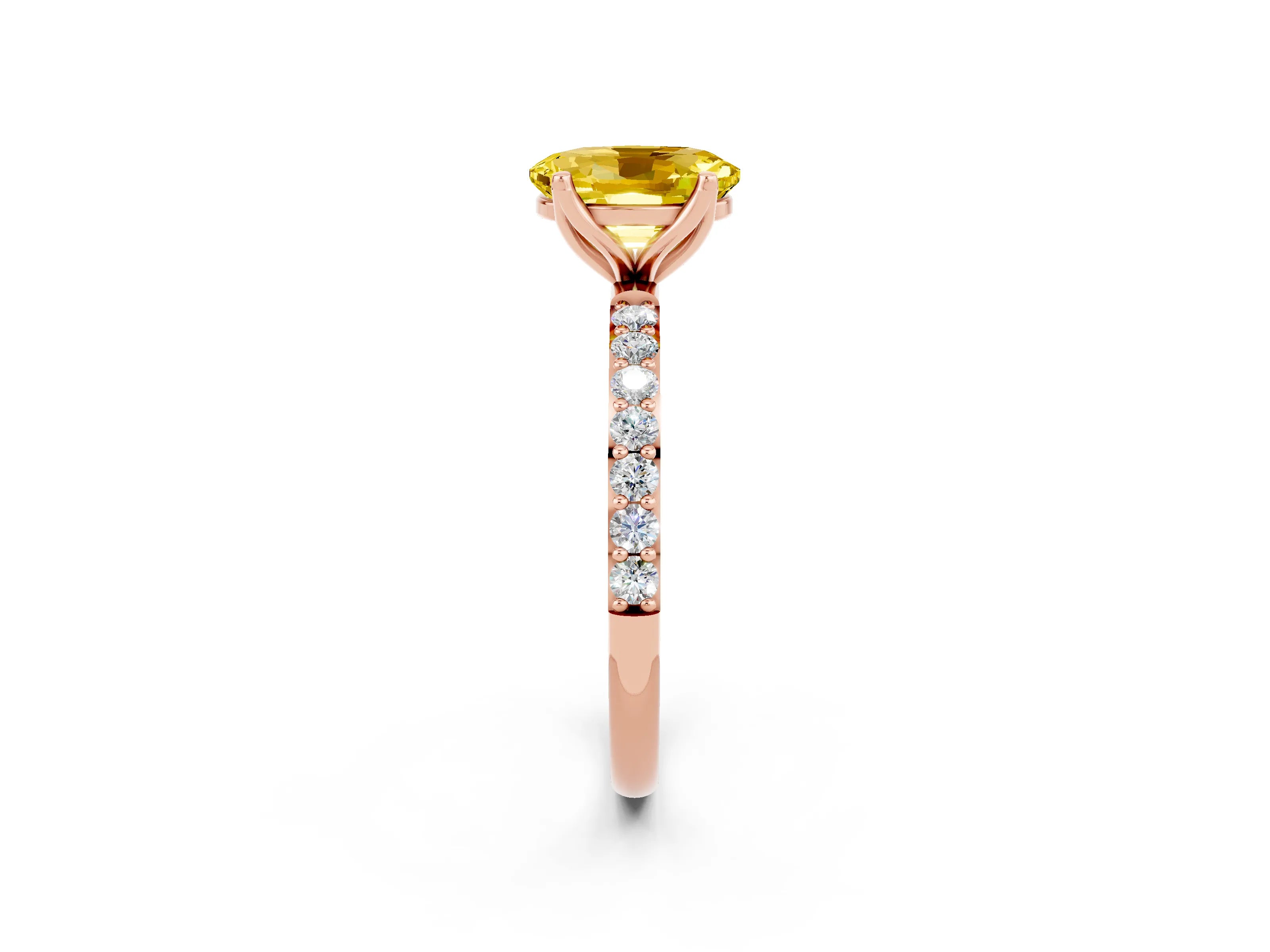 Rose gold Oval Cut Yellow Sapphire Solitaire Engagement Ring with Pavé Band and Prong Setting_2