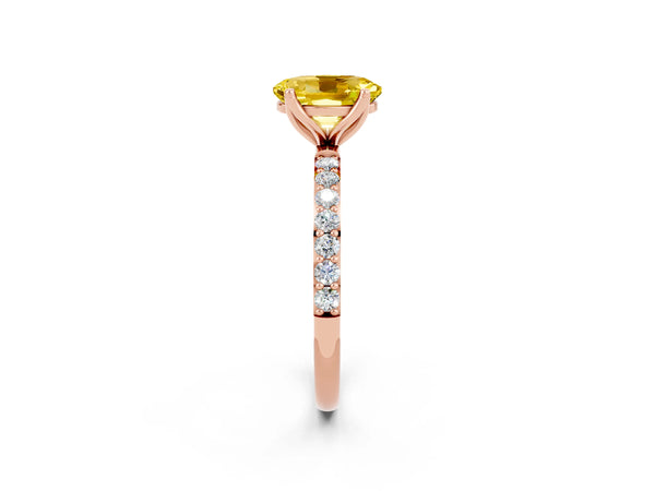 Rose gold Oval Cut Yellow Sapphire Solitaire Engagement Ring with Round  Pavé Band and Prong Setting
