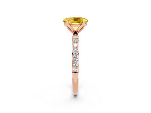 Rose gold Oval Cut Yellow Sapphire Solitaire Engagement Ring with Pavé Band and Prong Setting_2
