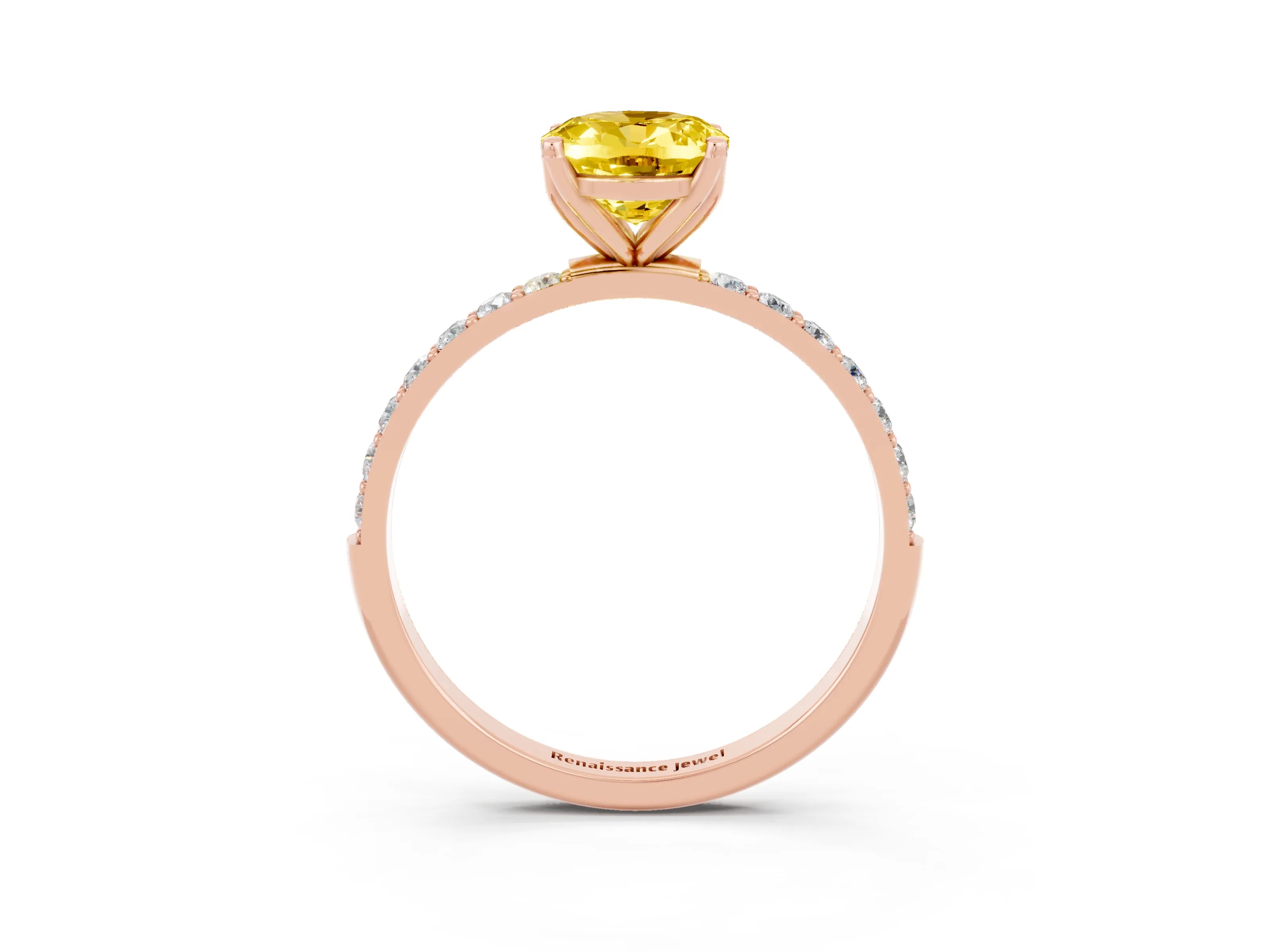 Rose gold Oval Cut Yellow Sapphire Solitaire Engagement Ring with Pavé Band and Prong Setting_3