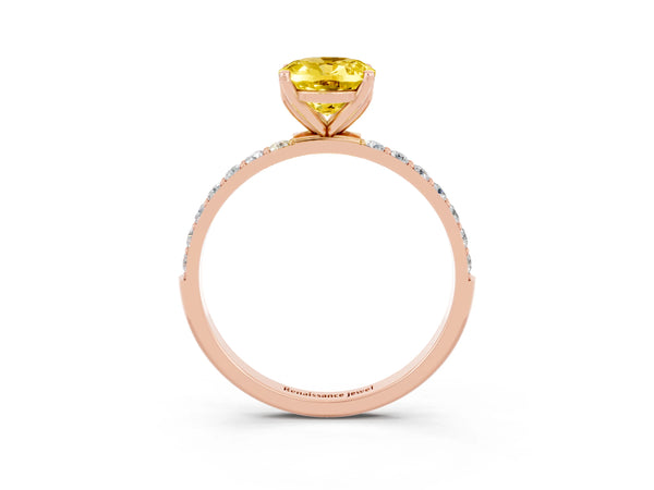 Rose gold Oval Cut Yellow Sapphire Solitaire Engagement Ring with Round  Pavé Band and Prong Setting