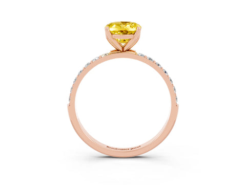 Rose gold Oval Cut Yellow Sapphire Solitaire Engagement Ring with Pavé Band and Prong Setting_3