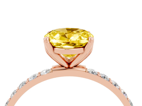 Rose gold Oval Cut Yellow Sapphire Solitaire Engagement Ring with Pavé Band and Prong Setting_4