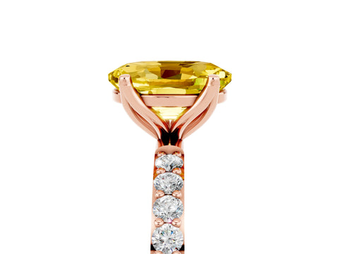 Rose gold Oval Cut Yellow Sapphire Solitaire Engagement Ring with Pavé Band and Prong Setting_5