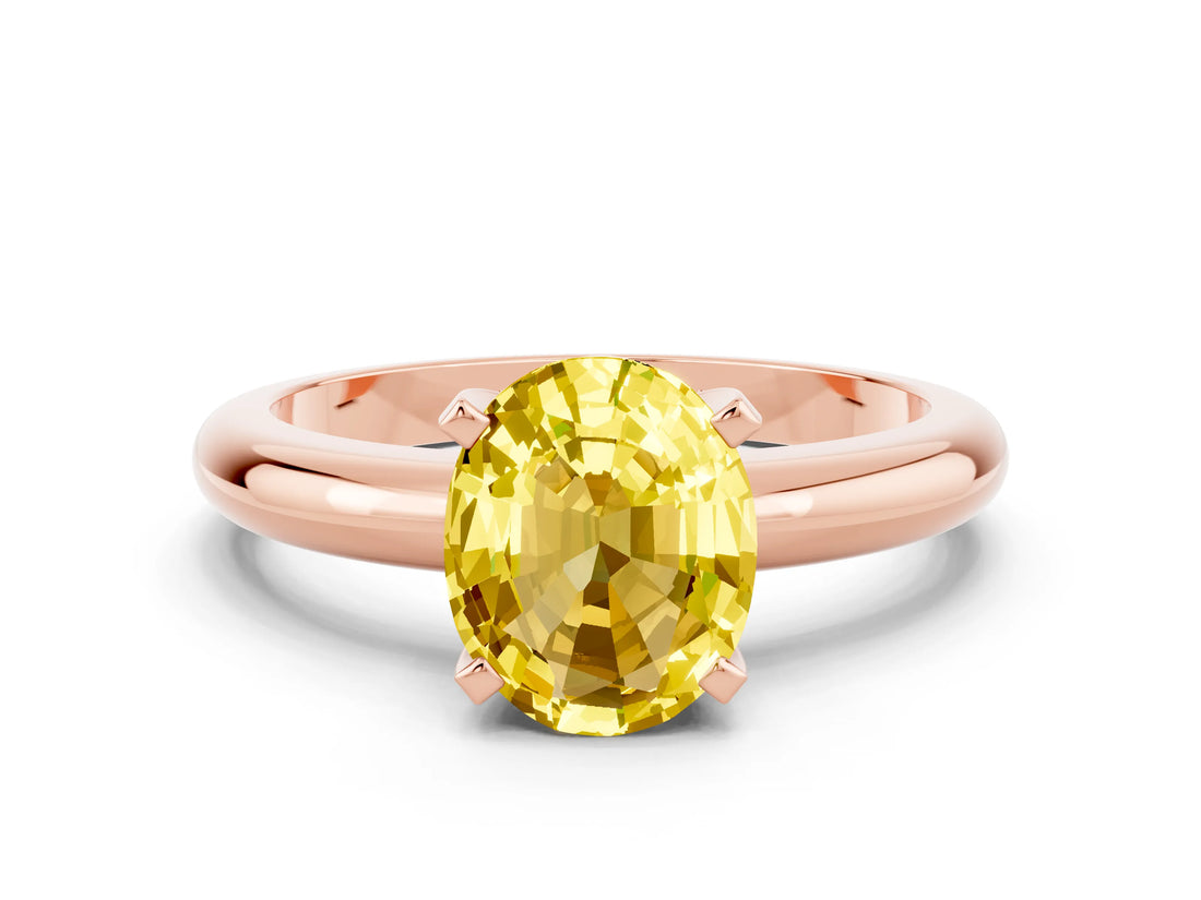 Rose gold Oval Cut Yellow Sapphire Solitaire Engagement Ring with Round Band and Four-Prong Setting_24