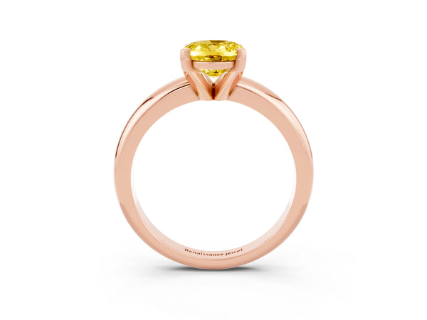 Rose gold Oval Cut Yellow Sapphire Solitaire Engagement Ring with Round Band and Four-Prong Setting