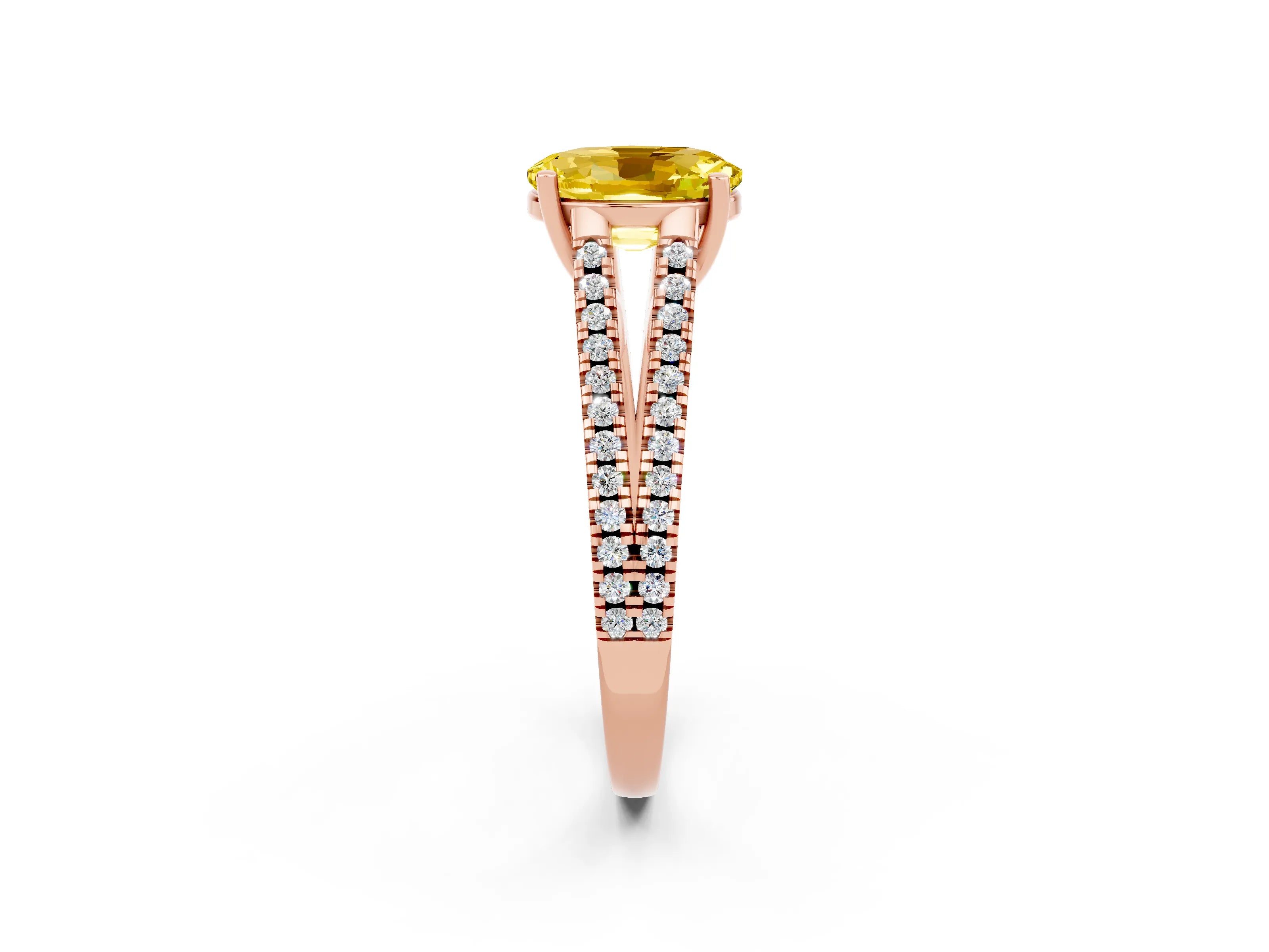 Rose gold Oval Cut Yellow Sapphire Solitaire Engagement Ring with Split Shank Pavé Band_14