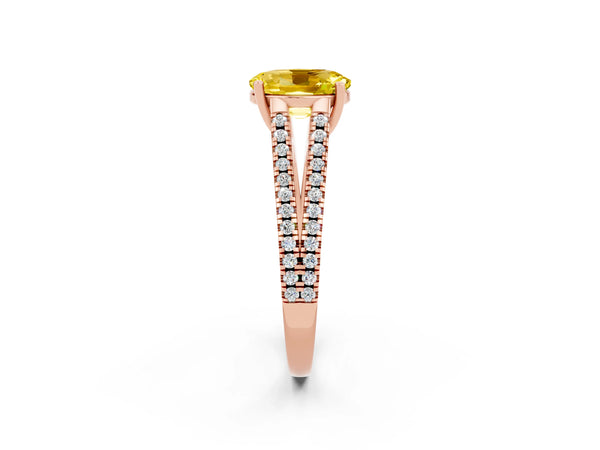 Rose gold Oval Cut Yellow Sapphire Solitaire Engagement Ring with Split Shank Pavé Band