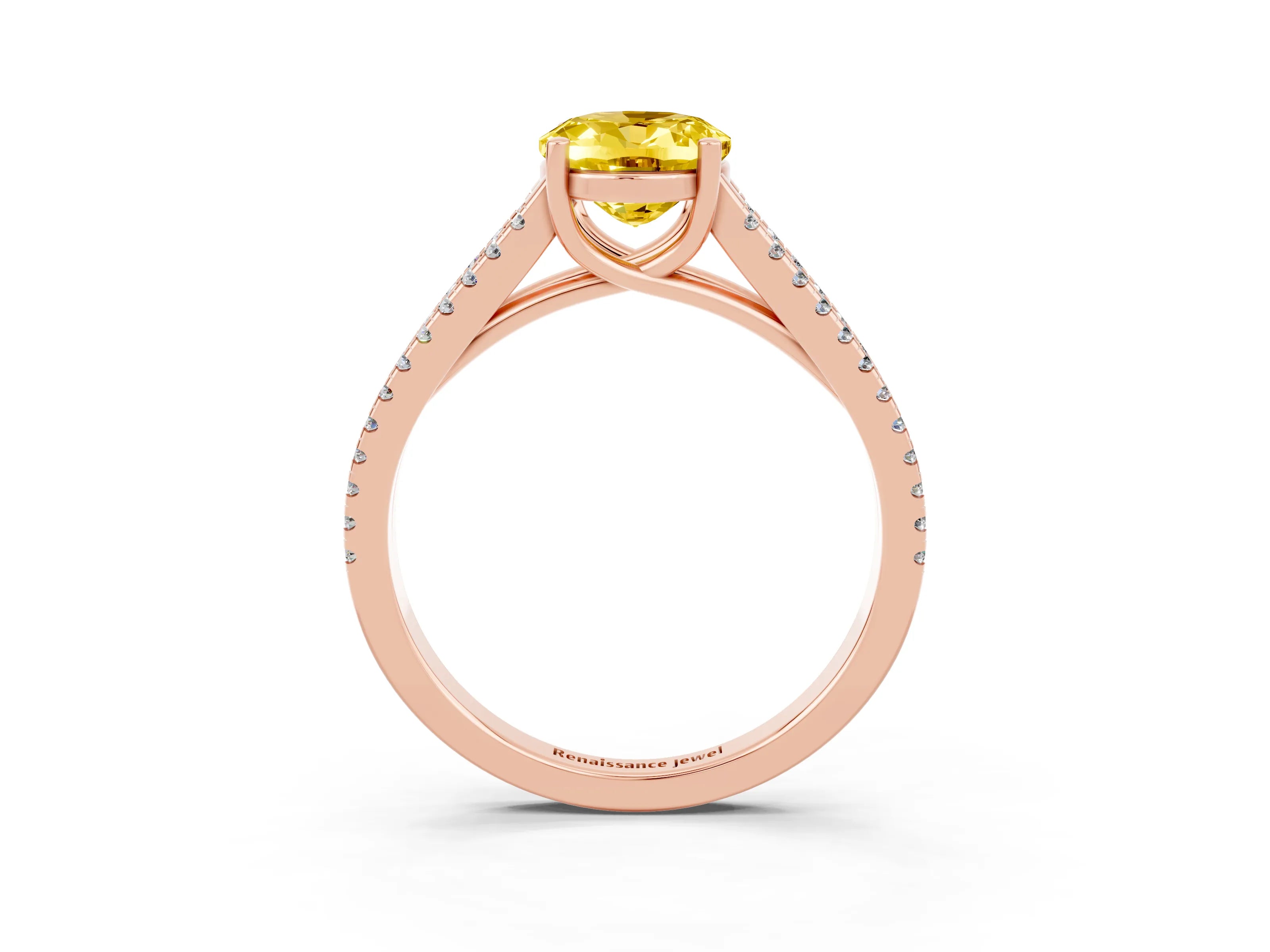 Rose gold Oval Cut Yellow Sapphire Solitaire Engagement Ring with Split Shank Pavé Band_15