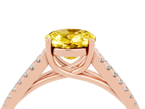 Rose gold Oval Cut Yellow Sapphire Solitaire Engagement Ring with Split Shank Pavé Band_16