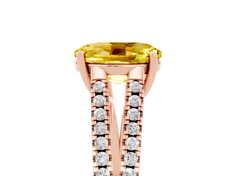 Rose gold Oval Cut Yellow Sapphire Solitaire Engagement Ring with Split Shank Pavé Band_17