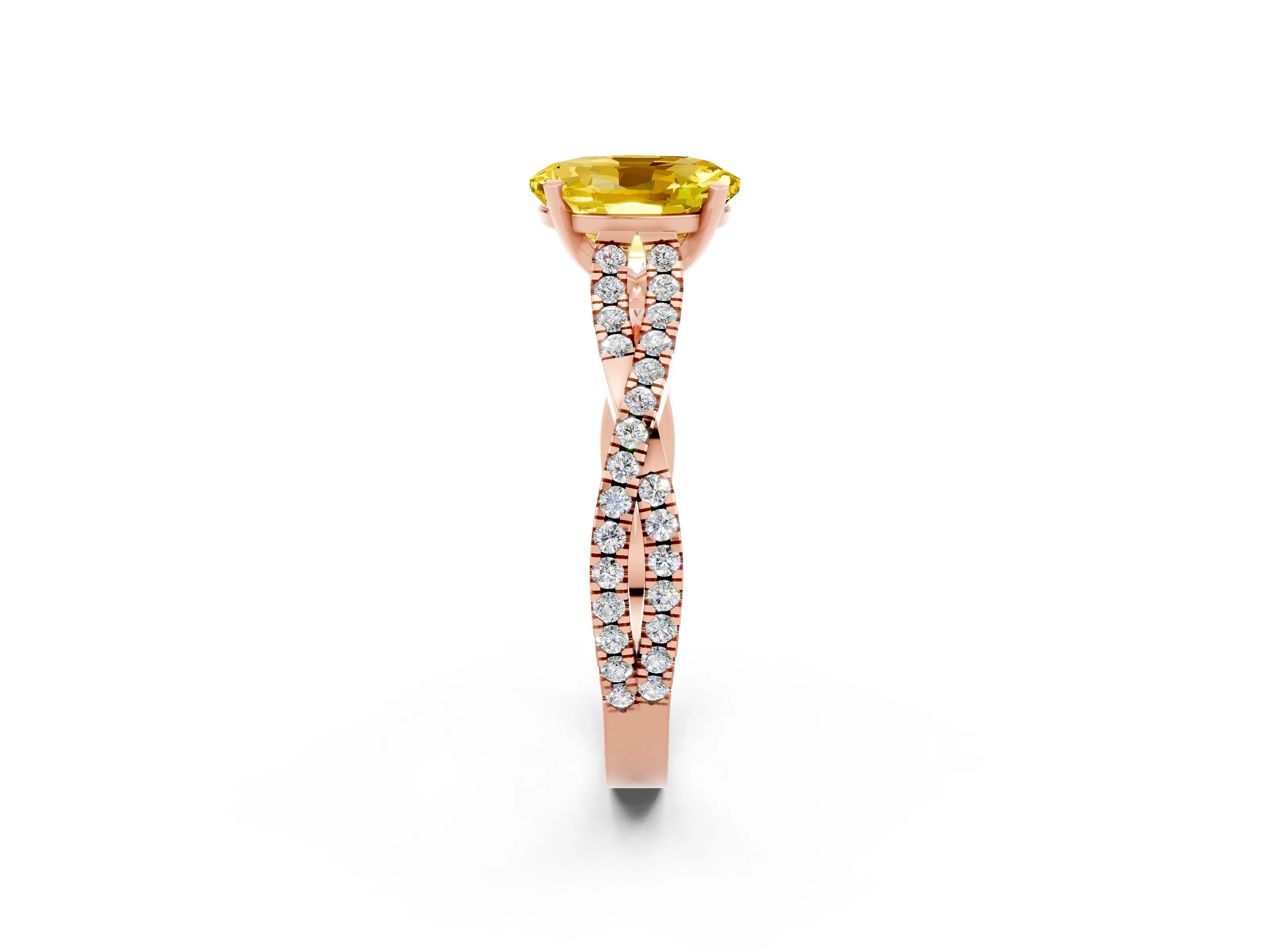Rose gold Oval Cut Yellow Sapphire Solitaire Engagement Ring with Twisted Pavé Band and Four-Prong Setting_14