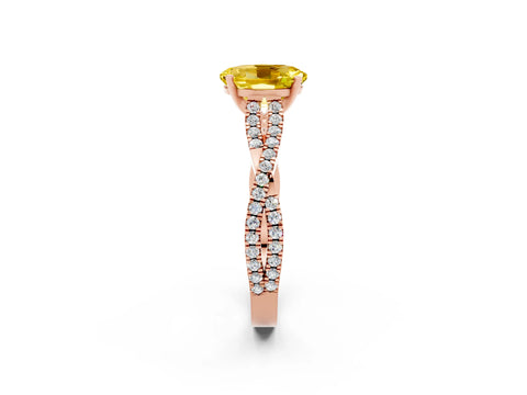 Rose gold Oval Cut Yellow Sapphire Solitaire Engagement Ring with Twisted Pavé Band and Four-Prong Setting_14