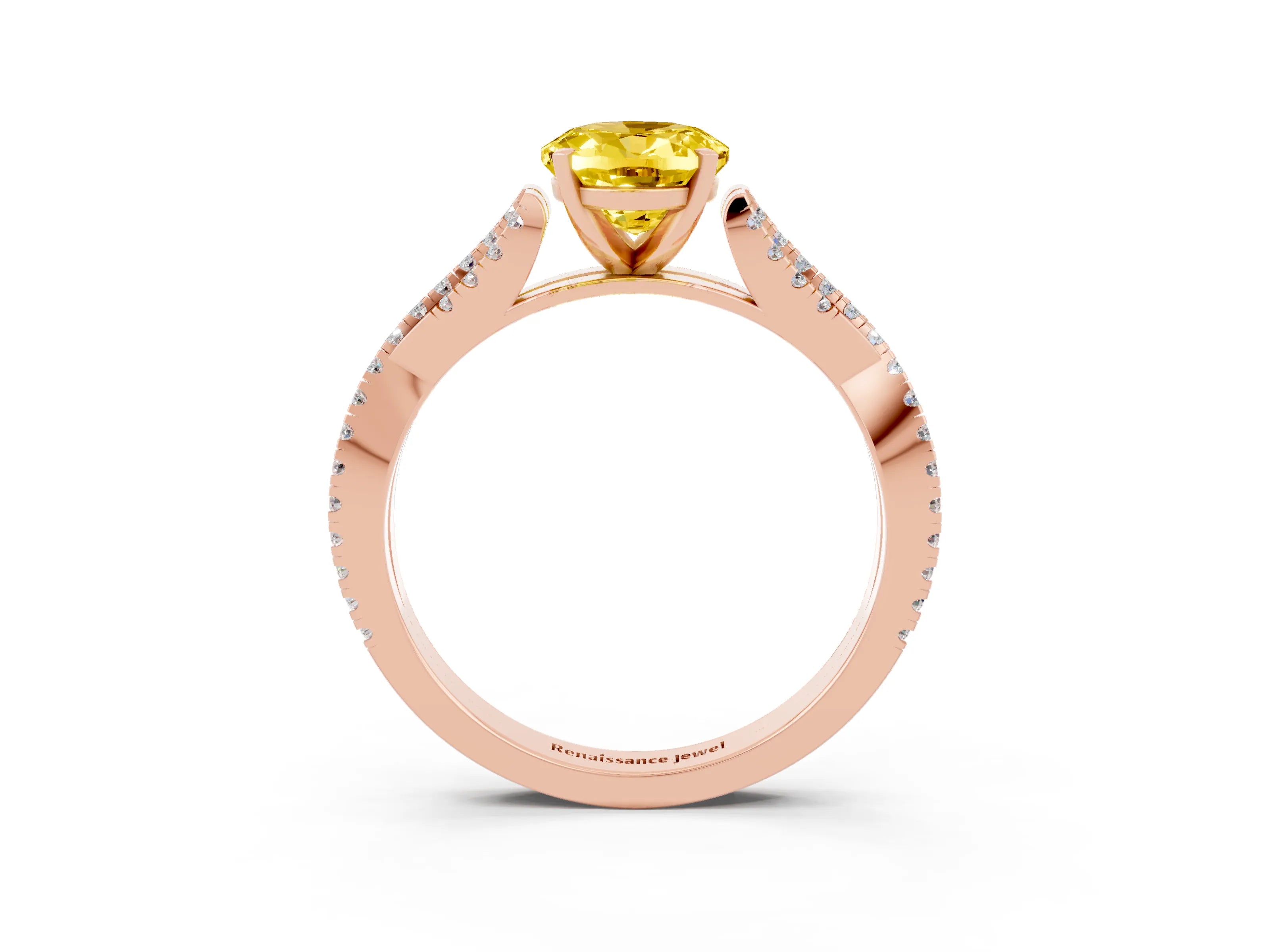 Rose gold Oval Cut Yellow Sapphire Solitaire Engagement Ring with Twisted Pavé Band and Four-Prong Setting_15