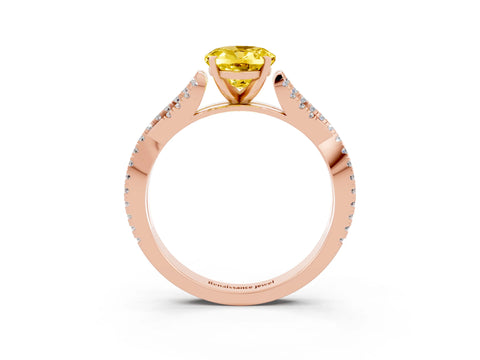 Rose gold Oval Cut Yellow Sapphire Solitaire Engagement Ring with Twisted Pavé Band and Four-Prong Setting_15