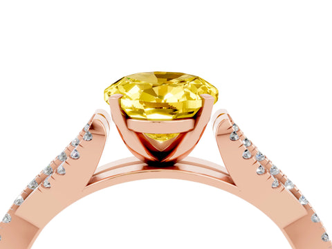 Rose gold Oval Cut Yellow Sapphire Solitaire Engagement Ring with Twisted Pavé Band and Four-Prong Setting_16