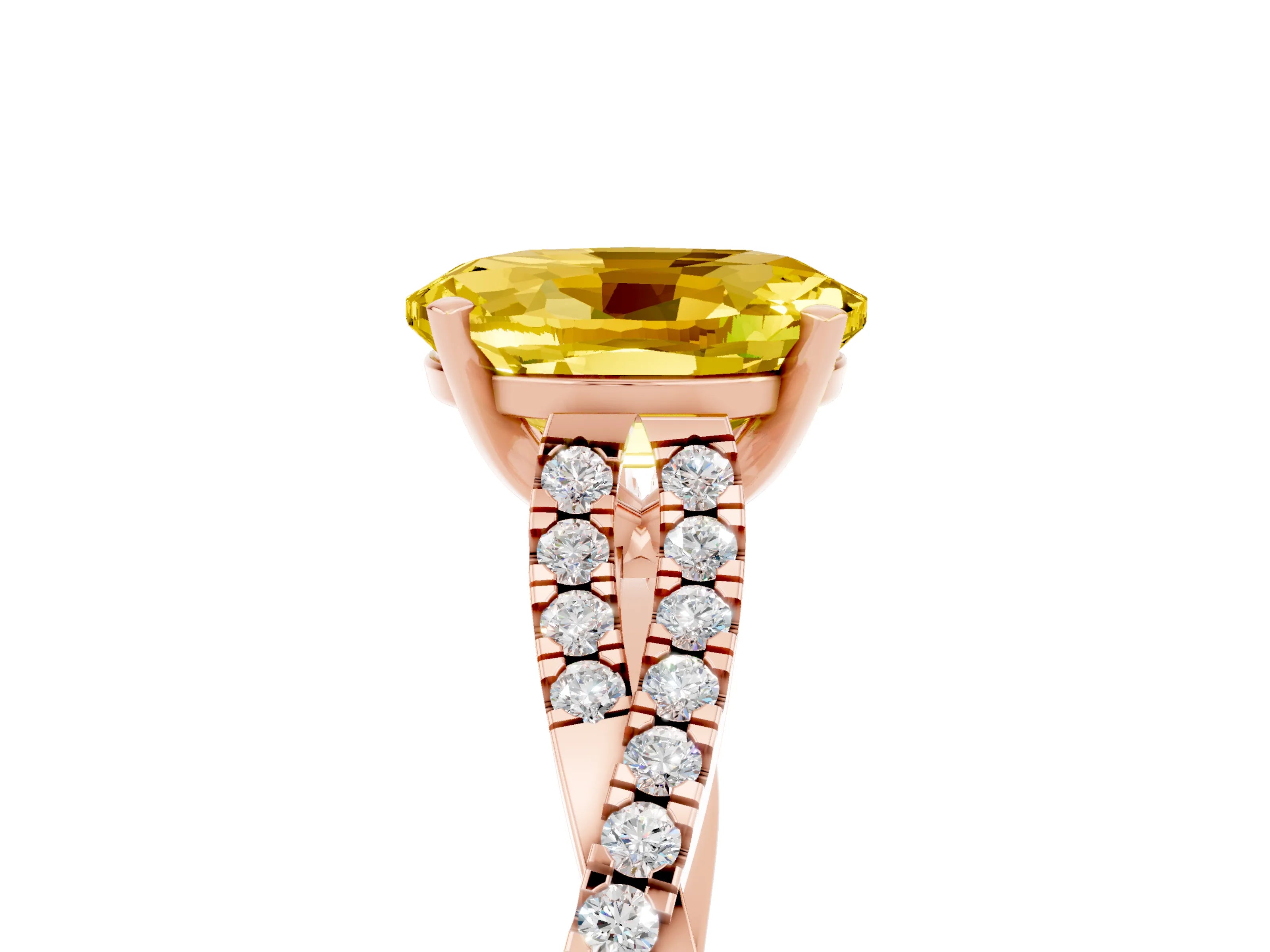 Rose gold Oval Cut Yellow Sapphire Solitaire Engagement Ring with Twisted Pavé Band and Four-Prong Setting_17