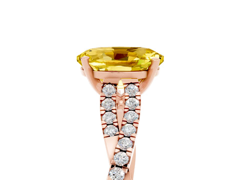 Rose gold Oval Cut Yellow Sapphire Solitaire Engagement Ring with Twisted Pavé Band and Four-Prong Setting_17