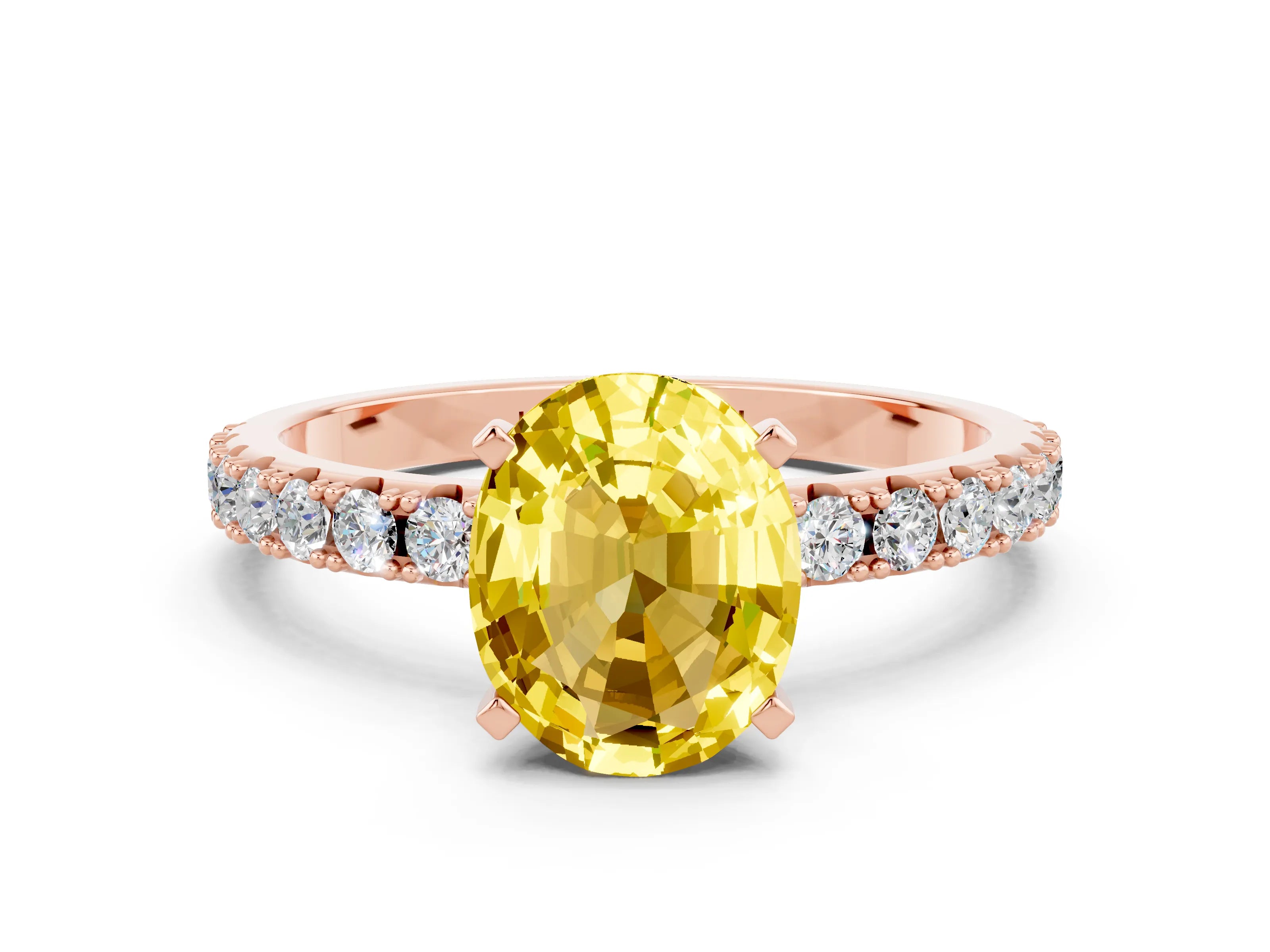 Rose gold Oval Cut Yellow Sapphire Solitaire Pavé Band with Four-Prong Setting_24
