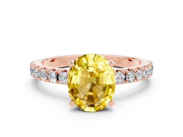 Rose gold Oval Cut Yellow Sapphire Solitaire Pavé Band with Four-Prong Setting