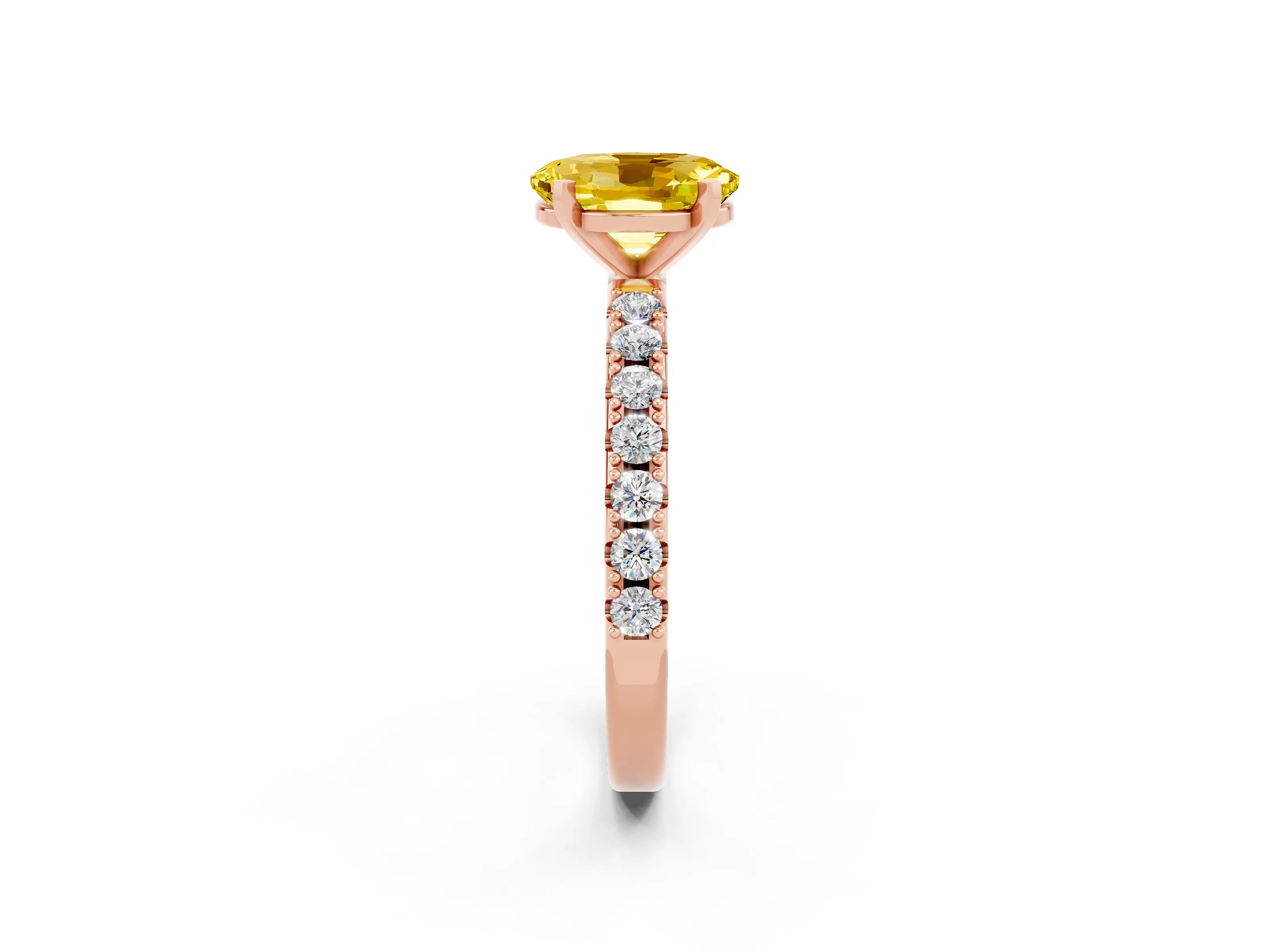 Rose gold Oval Cut Yellow Sapphire Solitaire Pavé Band with Four-Prong Setting_26