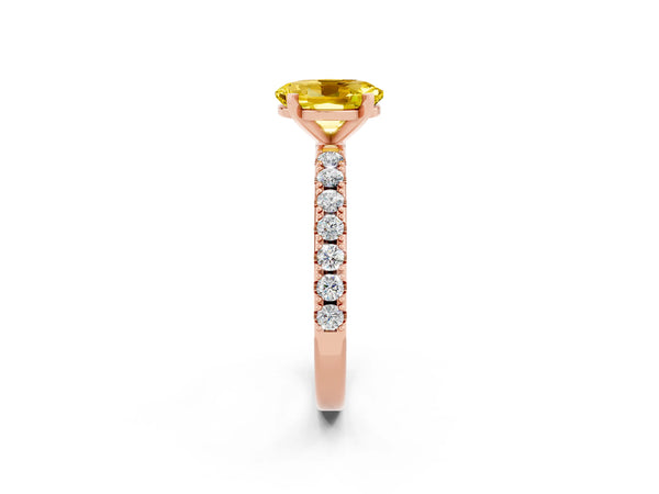 Rose gold Oval Cut Yellow Sapphire Solitaire Pavé Band with Four-Prong Setting