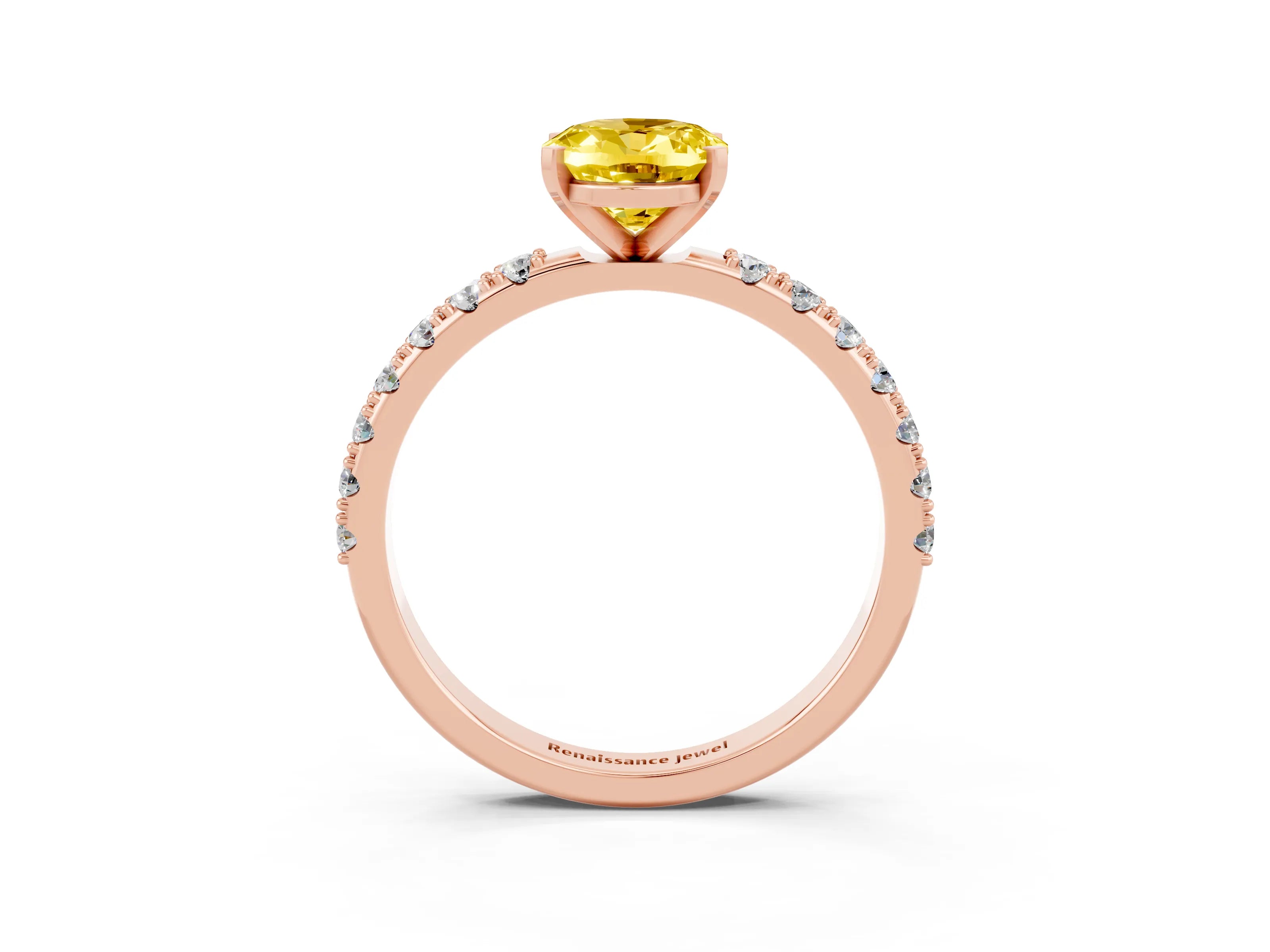 Rose gold Oval Cut Yellow Sapphire Solitaire Pavé Band with Four-Prong Setting_27