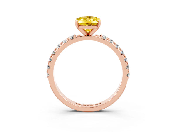 Rose gold Oval Cut Yellow Sapphire Solitaire Pavé Band with Four-Prong Setting