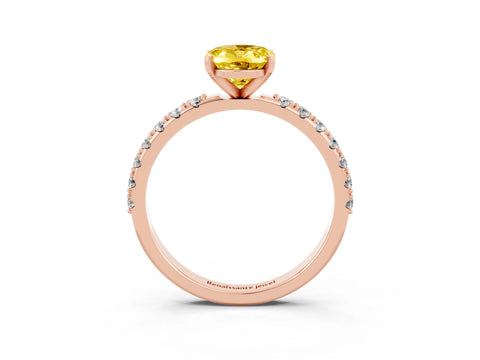 Rose gold Oval Cut Yellow Sapphire Solitaire Pavé Band with Four-Prong Setting_27
